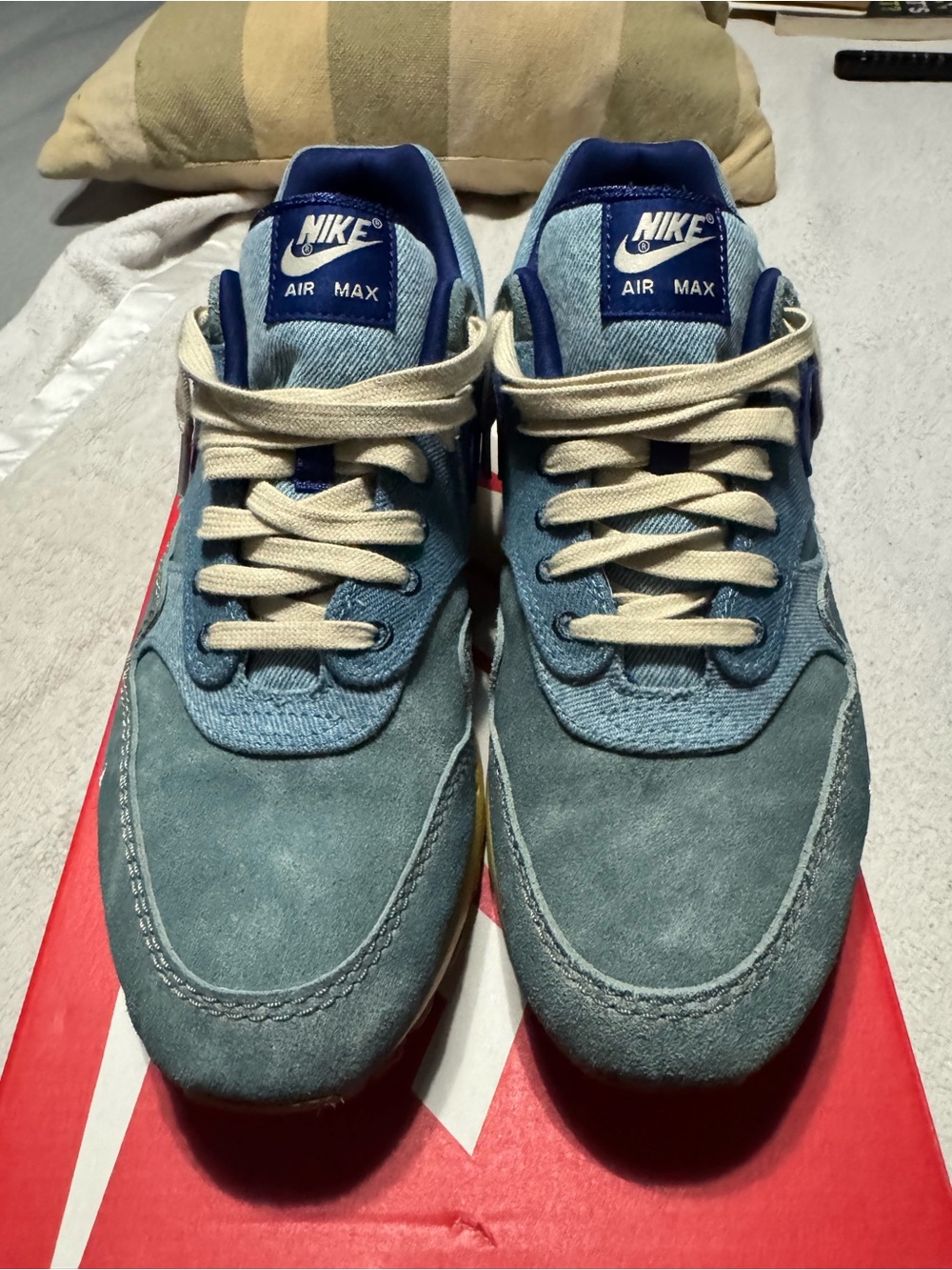 Nike Light Blue Denim Sneakers with Royal Blue Swoosh and Yellow Sole - Picture 2 of 6